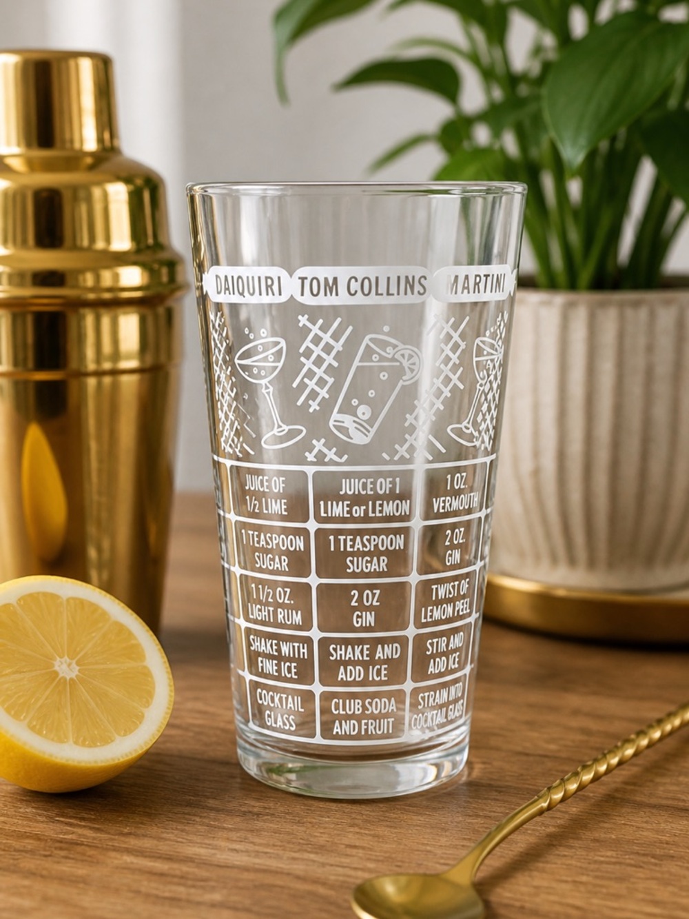 Vintage Federal Glass Cocktail Recipe Mixing Glass 6” MCM Barware
